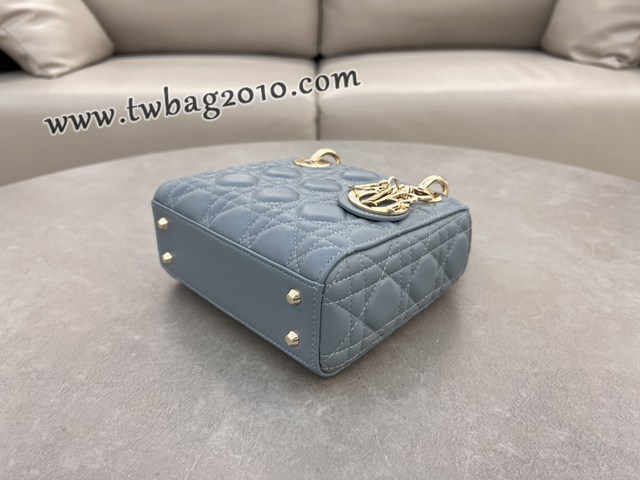 Dior专柜新款Lady女包迪奥高仿原单三格羊皮雾霾蓝Classic Lady戴妃包 djfk1287